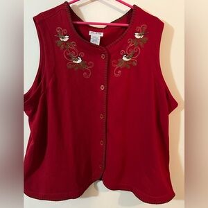 Blair 2XL women’s Red Button-Up Embroidered vest top birds